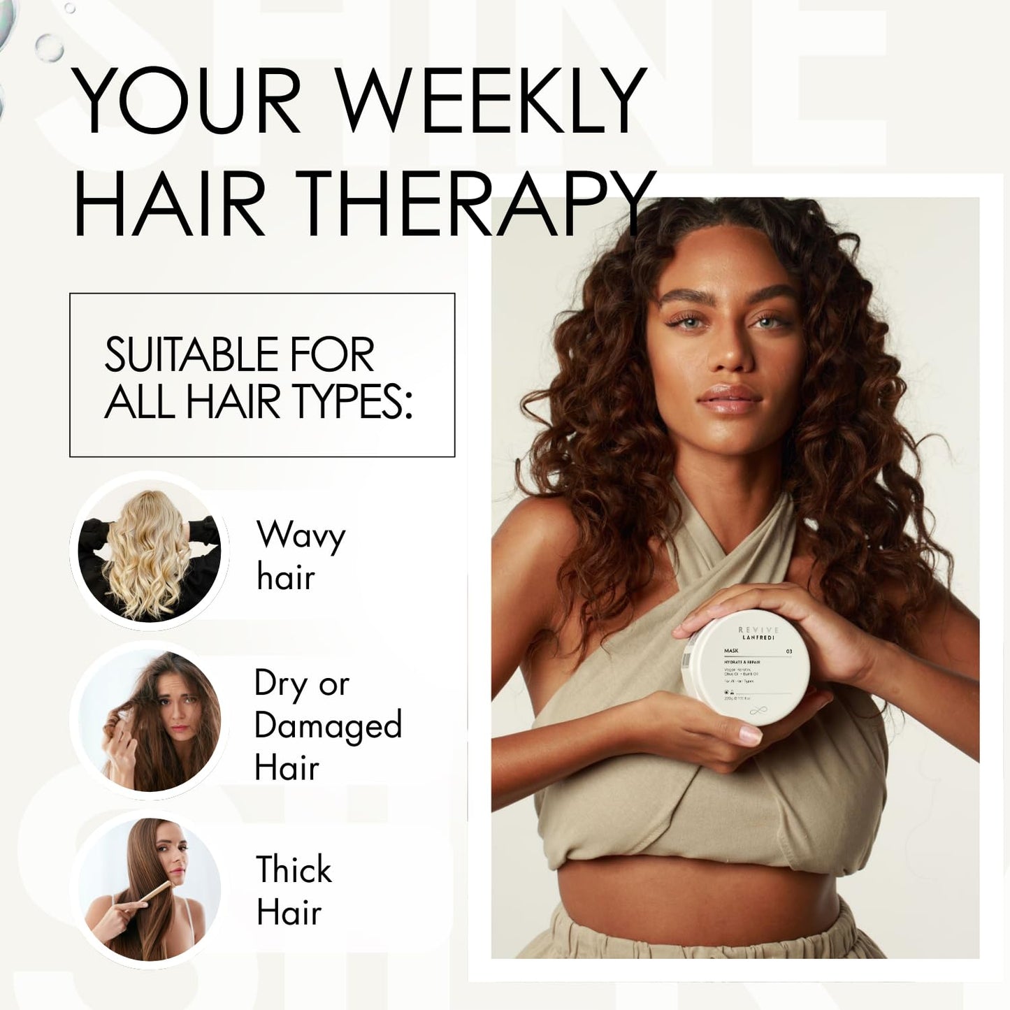 Lanfredi Revive Hair Mask for Deep Conditioning, Hydration & Repair | Controls Frizz & Dryness | Boosts Glossy Shine | For Damaged Hair & All Hair Types