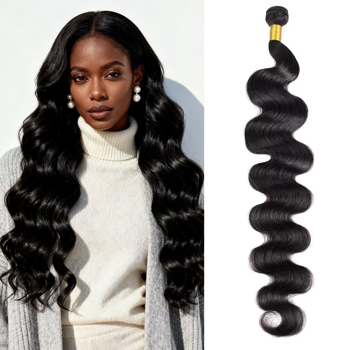 12A Human Hair Bundles 16 Inch Body Wave Bundles Human Hair 100% Unprocessed Brazilian Virgin Quick Weave 1 Bundle for Women Wet and Wavy Human Hair Extensions Natural Black