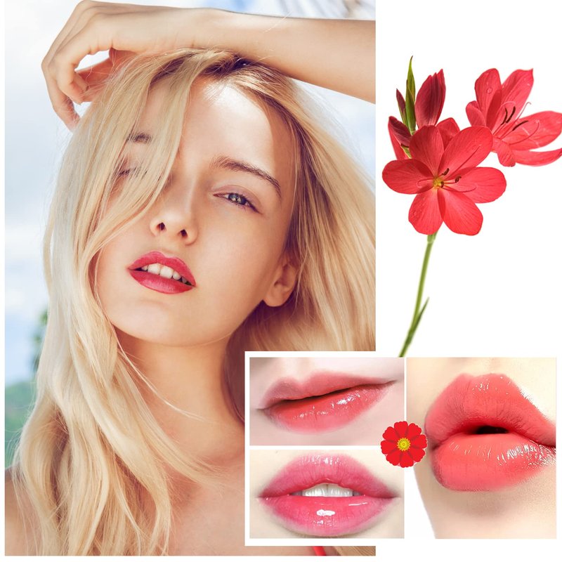 BKPPLZP 3 Pack Crystal Flower Jelly Lipstick,Magic Color Changing Lipstick,PH Clear Temperature Color Changing Lip Gloss,Lip Balm,Long Lasting Nourishing Moisturizing Lip Stick Set E
