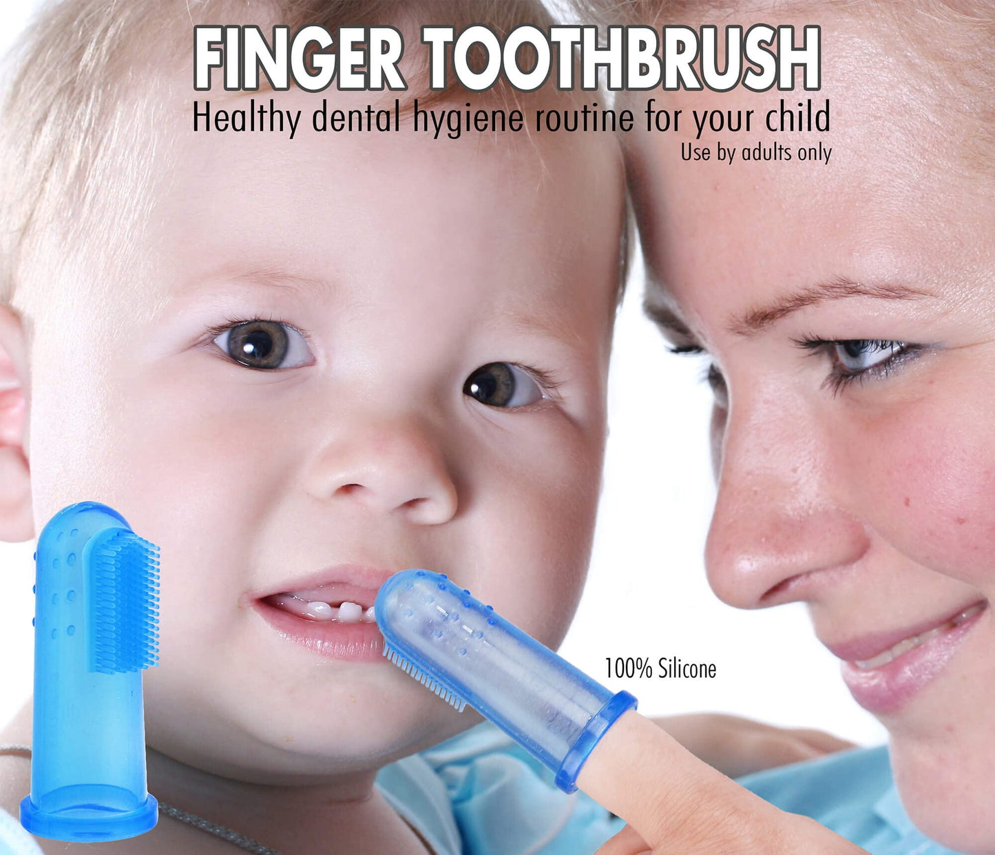 Brilliant Baby Finger Toothbrush - Silicone Gum Massager and Teether Brush for Infant and Toddler, 3 Months Old and Up, Gum and Tooth Cleaner, for Teething Relief- Oral Care, Blue/Clear, 2 (Pack of 2)