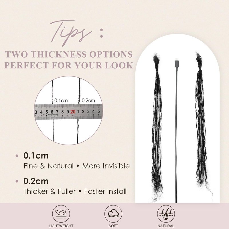 Originea Sister Locs Extensions Human Hair Curly Tips Permanent Micro Locs Extensions Natural Looking Soft Dreadlocks Can Be Bleached and Dyed (1B# 0.1cm, 8 Inch 30 Strands)