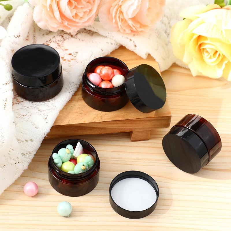 100 Pcs Plastic Jars with Lids - Small Wide Mouth Containers for Lotion, Cream, and Travel Storage | 1 oz Amber