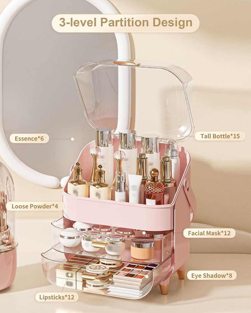 Makeup Organizer - Countertop Skincare Holder for Bathroom | Cosmetic Storage Box & Display Case for Vanity & Dresser
