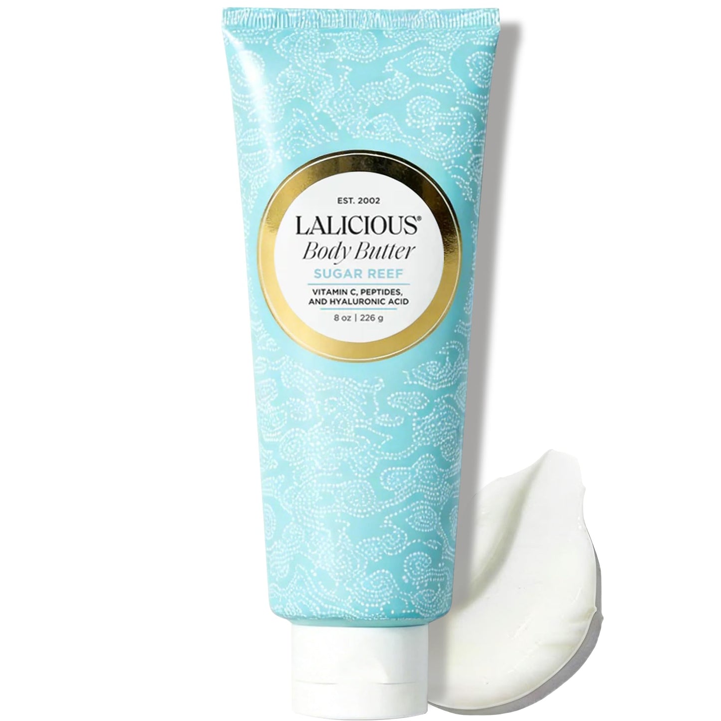 LaLicious Sugar Reef Whipped Body Butter 8oz | Ultra-Hydrating Shea Butter Body Cream with Hyaluronic Acid, Vitamin C & Peptides | Deep Moisturizing Lotion for Dry Skin | Firming & Skin-Softening