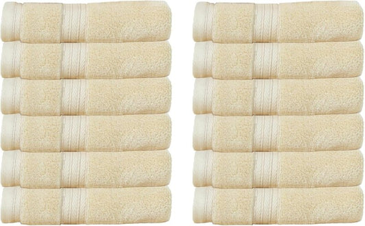 Elegance Essentials 550GSM Cotton Wash Cloths - Super Absorbent, Set of 12 | 13"x13", Yellow