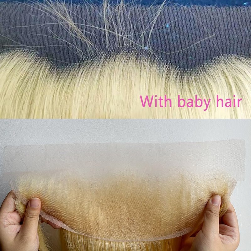 613 Straight Blonde 13X4 Transparent Hd Lace Frontal Closure 100% Russian Human Hair Ear To Ear 12A Brazilian Virgin Remy Human Hair Extension 16 Inch
