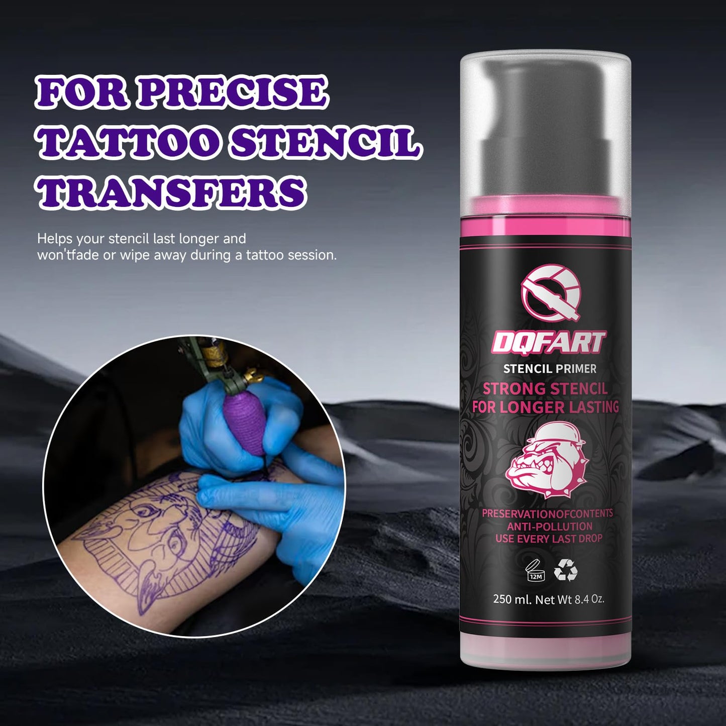 Tattoo Transfer Gel & Stencil Primer, 250ml/8.4oz, Strong Adhesion for Long-Lasting, Crisp Stencils - Prevents Fading & Smudging During Tattoo Sessions