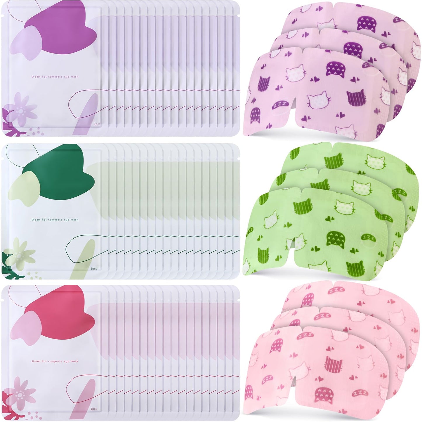 Silicherry 96 Pack Steam Eye Mask Disposable for Dry Eyes, Heated Eye Mask Self Heating Warm Compress for Women Men Sleep, Travel Essential, Relaxing Gifts - Lavender, Unscented, Rose