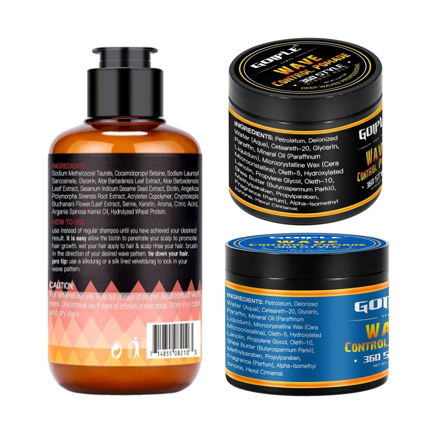 Natural Wave Pomade Strong Hold Easy Wash 360 Wave Training Hair Cream - Waves Grease for Men Water-Based Hair Cream Moisture Control - 360 Waves Wash Shampoo Enhance Waves Hair Shampoo for Black Men