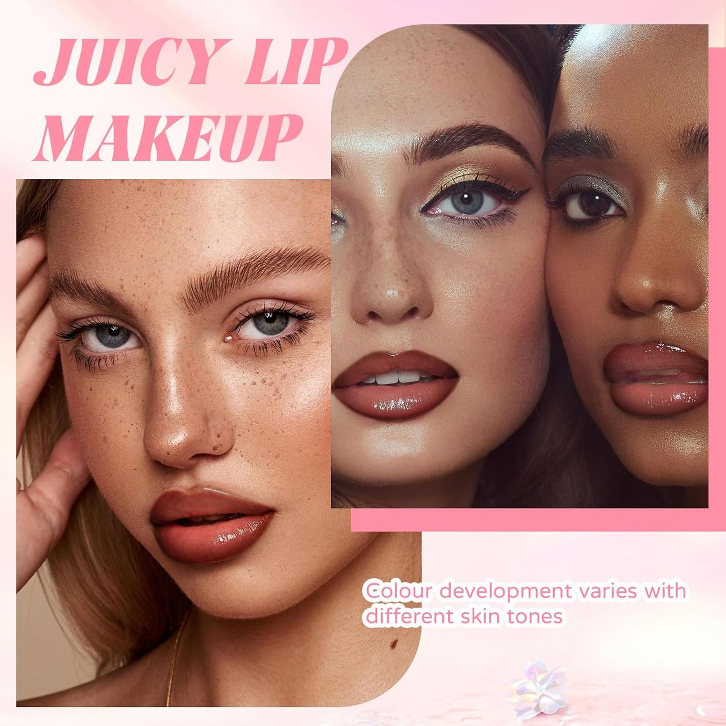 Nourishing Glowing Lip Oil & Ombre Lip Liner Set - Moisturizing Rose Pink Lip Tint Crayon Combo for Women