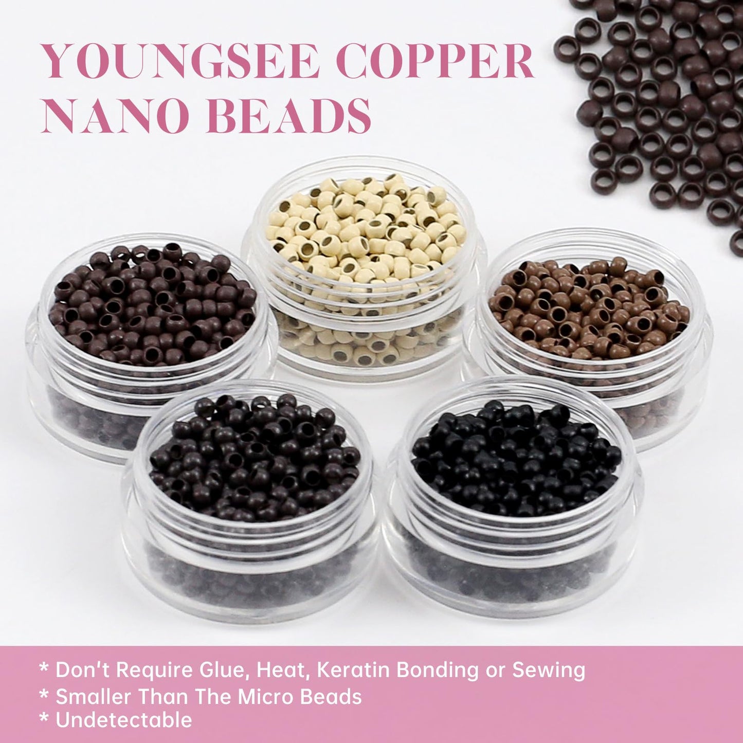YoungSee Nano Tip Hair Extensions Real Human Hair Balayage Brown 22in Nano Ring Hair Extensions Human Hair Balayage Dark Brown Mix Medium Brown 50g 50 Strands Nano-Beads Extension for Natural Looking