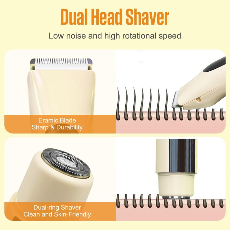 Bikini Trimmer for Women - Painless Electric Razors for Silk Skin,Cordless Body Shaver for Trip, IPX7 Waterproof Dual Head Khaki