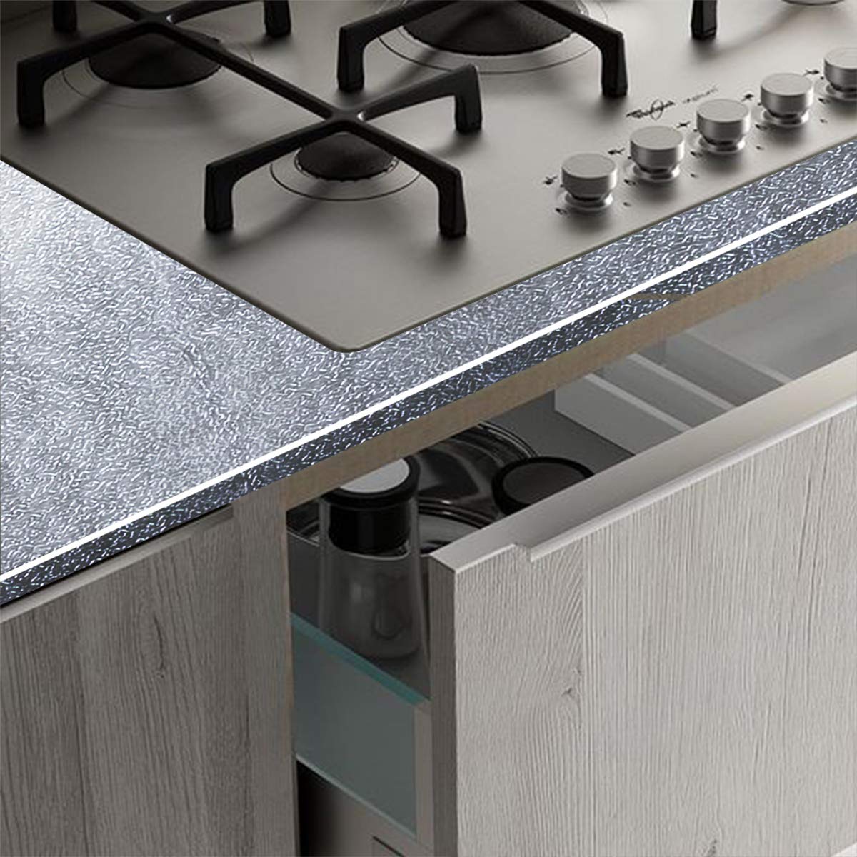 16"x354" Silver Contact Paper Metallic Look kitchen Backsplash Peel and Stick Wallpaper Oil Proof Waterproof Aluminum Foil Wall Sticker Adhesive Paper for Cabinets Shelf Liner Removable Heat Resistant