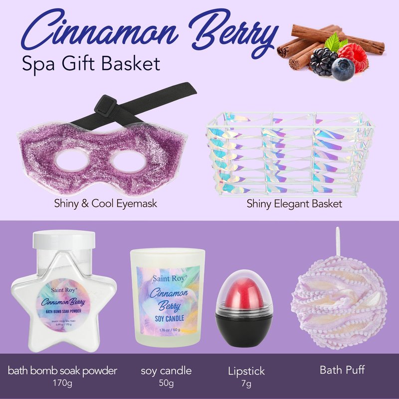 Christmas Spa Gift Set Basket for Women Cinnamon Berry, Gift Baskets, Spa Gifts Women Teen Girls Bath and Body Gift Sets,Self Care Spa Kit