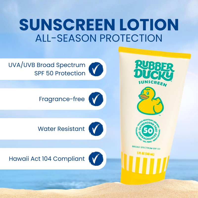 Rubber Ducky Sunscreen SPF 50 with Vitamin E - Lightweight & Water Resistant Sunblock for Kids - No White Cast Sunscreen Lotion, Unscented, Moisturizing & Non-Greasy, for Face and Body Use - 5oz, 2Pcs