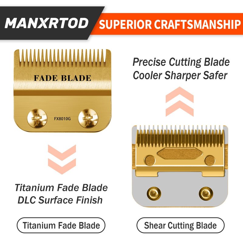 FX8010G Replacement Fade Clipper Blade Fits for BaBylissPRO FX870, FX890, FX825, FX673 Models, Gold Titanium Replacement Blade Compatible with Babyliss Clipper Blades, Gold