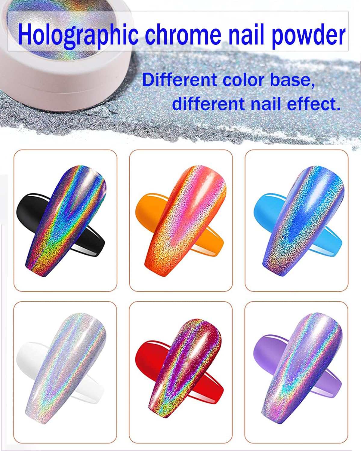 6 Chrome Nail Powder, Mirror Effect, Laser Chrome Pearl White, Glazed Donut Dust