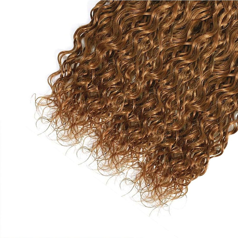 Color #30 Light Brown Human Hair Bundles Water Wave 16 18 20 Inch Curly Bundles Human Hair Unprocessed Native Virgin Hair 100/PC 3 Extensions Deep Wet and Wavy Human Hair Extensions for Women