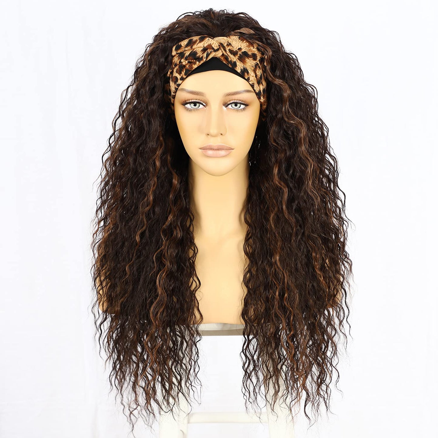 SOMIARIK Headband Wigs for Black Women Natural Hairline Synthetic Brown Loose Curly None Lace Front Wigs for Black Women Glueless Machine Made Wig Wavy pre plucked 26 Inch