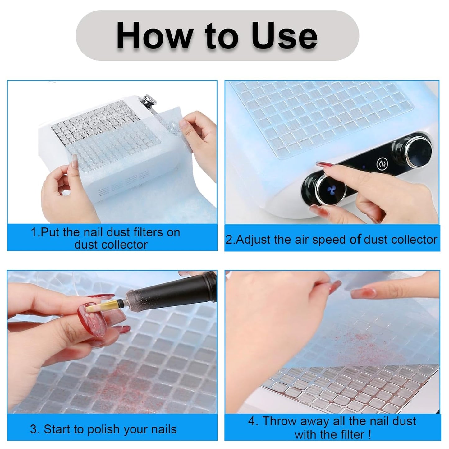 Nail Dust Collector Filters - 200PCS Super Strong Disposable Filters for Nail Vacuum Machines | Blue