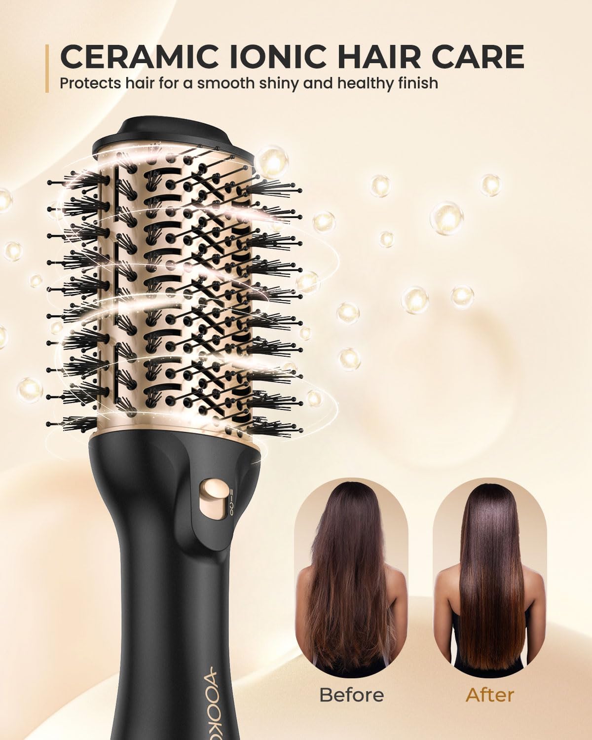 Dual Voltage Hair Dryer Brush - Fast Drying Hot Air Brush for Travel | 120-240V European Plug