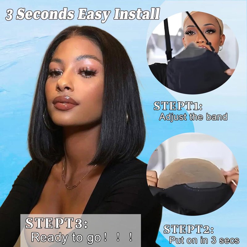 yosly Short Stright Bob Wig Human Hair Glueless Wigs Human Hair Pre Plucked Pre Cut 5x5 HD Lace Closure Wigs Human Hair Middle Part Glueless Wigs Human Hair For Black Women Natural Color 10inch