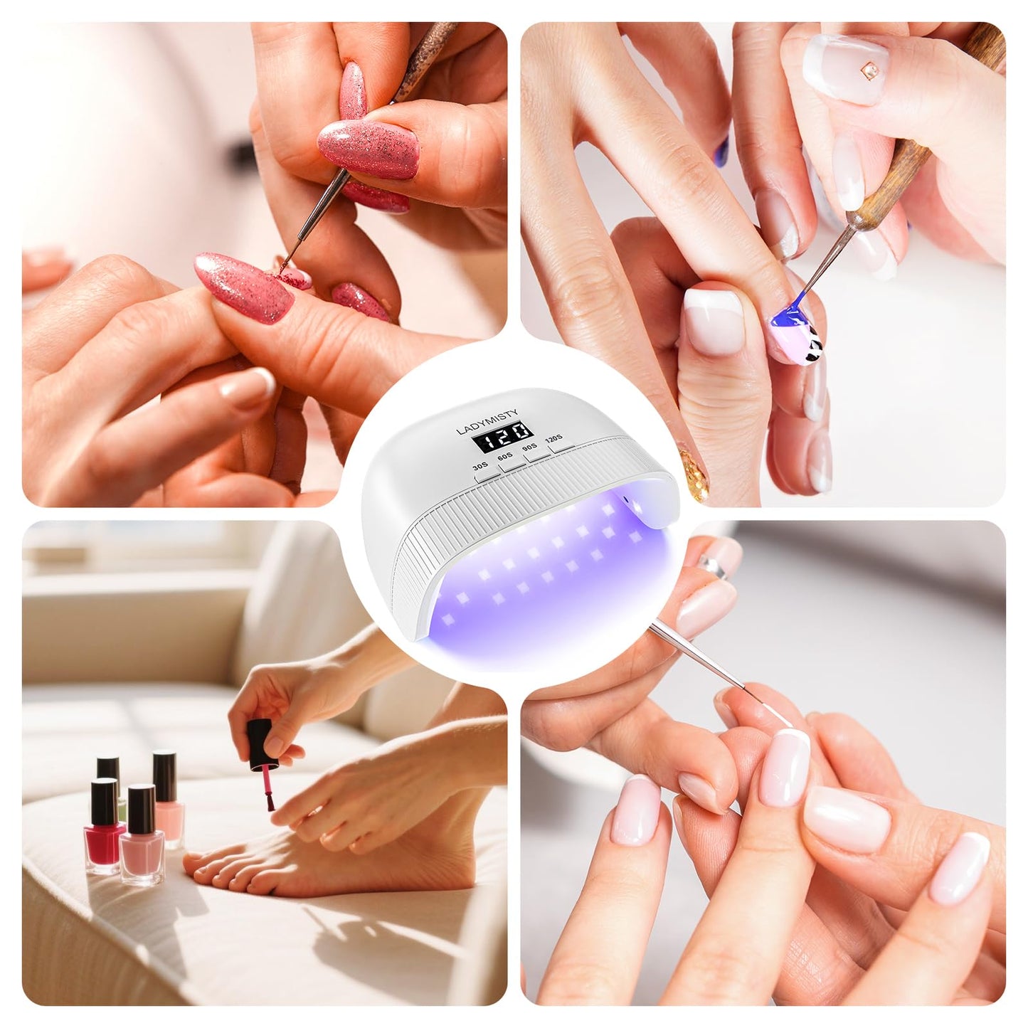 LadyMisty UV Nail Lamp - Fast Drying, UV Light for Gel Nails with 30 Dual Lamp Beads, 4 Timer, LCD Display, Energy Efficient LED Nail Light for Home & Salon (White)