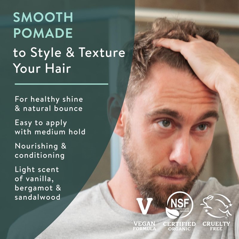 Badger Hair Pomade for Men, Organic, Easy to Use, Subtle Masculine Scent, Medium Hold Hair Pomade with Medium Shine Finish, Nourishes Hair & Scalp 2 oz Tin, 2-Pack
