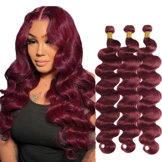 99J Human Hair Bundles Burgundy Body Wave Bundles Human Hair 16 18 20 Inch Unprocessed Brazilian Virgin Hair Wine Red Bundle Soft Hair Extensions 150g
