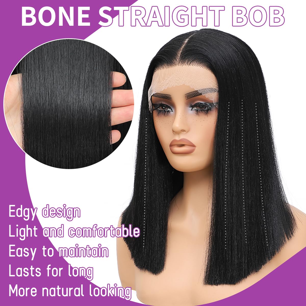 TENACOO Chocolate Brown Short Straight Bob Wig for Women T Part Synthetic Lace Front Bob Glueless Wig Middle Center Part Shoulder Length Bob Lace Wigs for Daily Party Christmas (Brown-14 Inches)