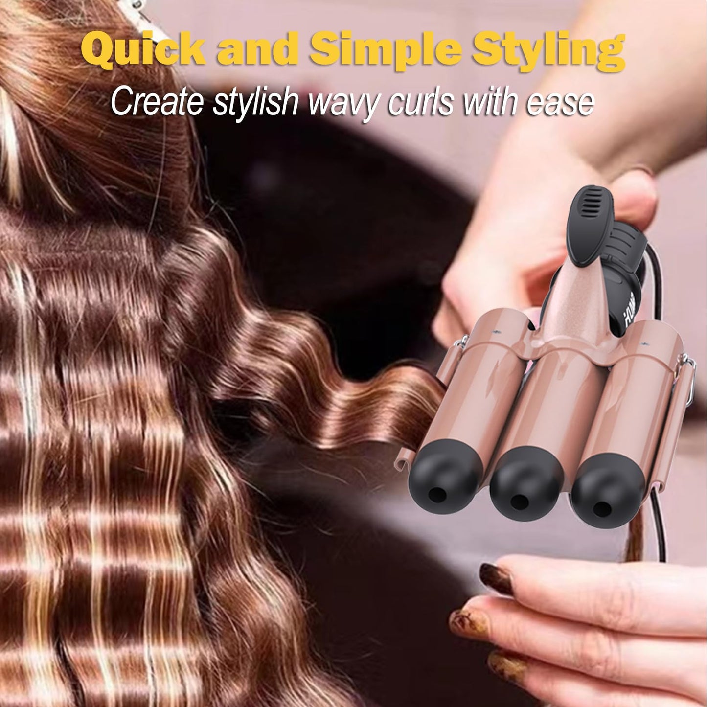 kuwa Crimper Hair Tool, 15 Variable Temperature with LCD Display Hair Crimper, Waver Hair Tool,3 Barrel Curling Iron, hairCrimper for Women,Long-Lasting Natural Tight Waves
