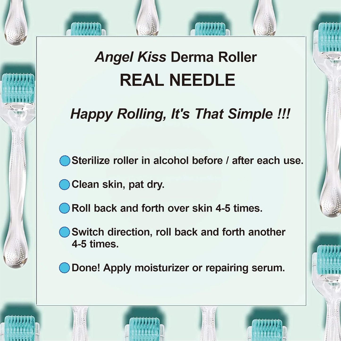 Angel Kiss Derma Roller | 192 Microneedling Needles - 0.3mm Stainless Steel & Titanium Combo with Storage Case