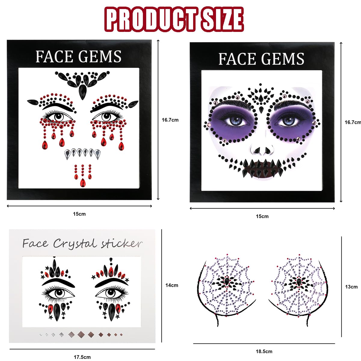 Bowitzki Face Jewels Halloween Rhinestone Stickers Self Adhesive Crystal Makeup Face Gems Stick for Festival Accessory Decorations (D)