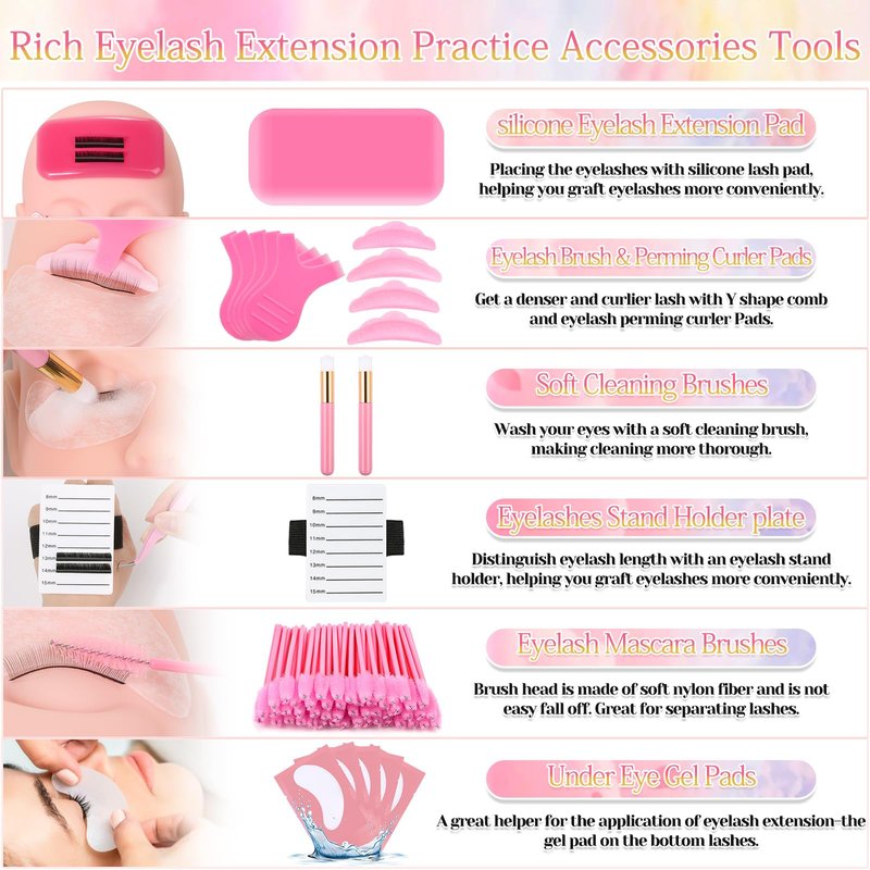 Lashes Kit for Eyelash Extension Beginners 470PCS Professional Lash Mannequin Head Practice Kit with Everything Lash Glue Lash Shampoo Lash Fan, Lash Extension Supplies for Practice Training