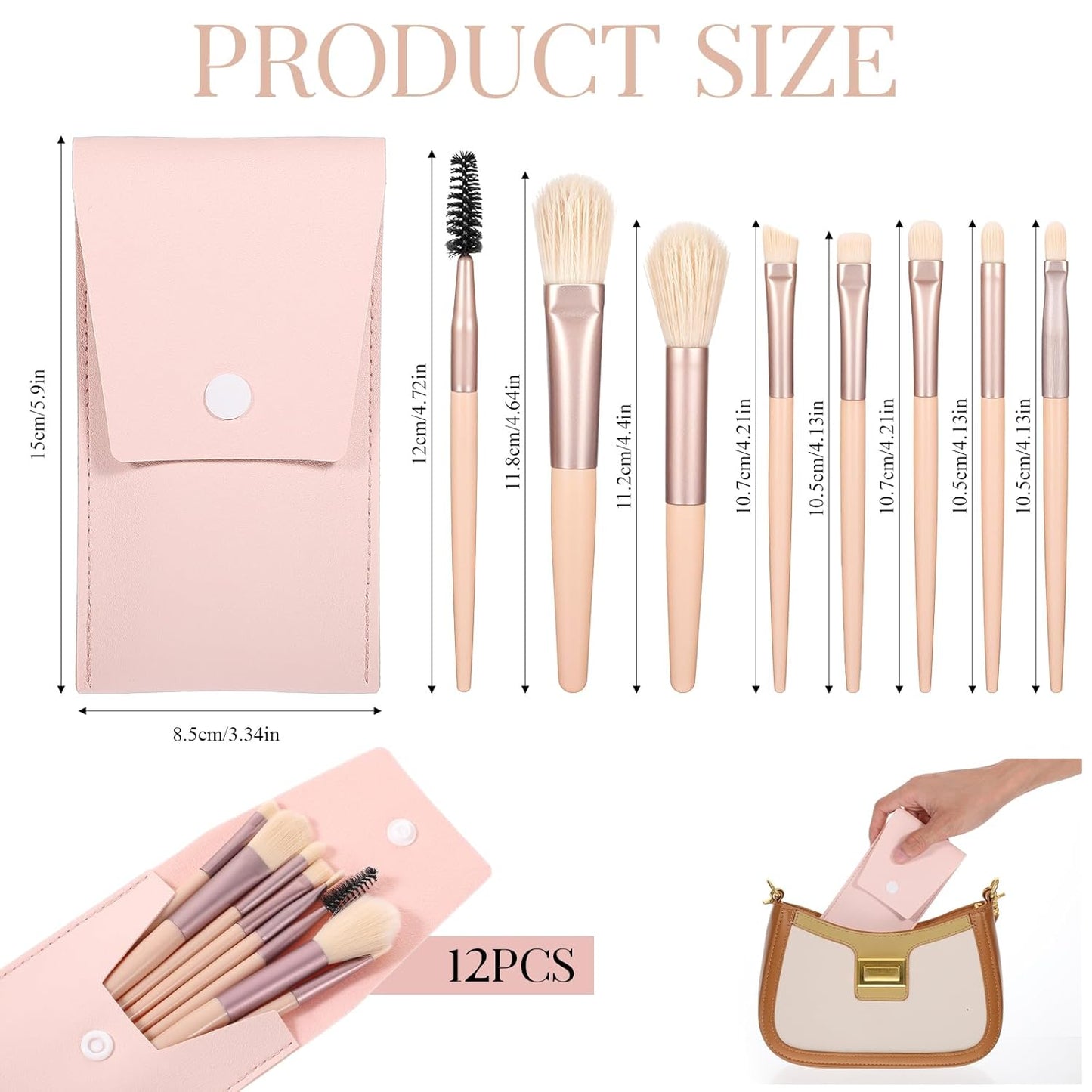 Travel Size Makeup Brushes Set - 12 Mini Face Brushes with Bag | Perfect for Weddings & Parties