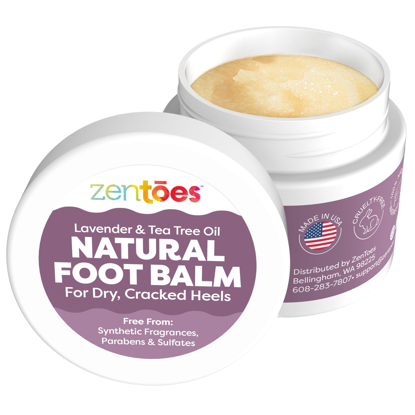 ZenToes Natural Foot Balm | Hydrating Cream for Dry, Cracked Heels & Feet | Enriched with Coconut, Tea Tree, Jojoba & Vitamin E Oils | Soothes & Softens Rough Skin | 2oz