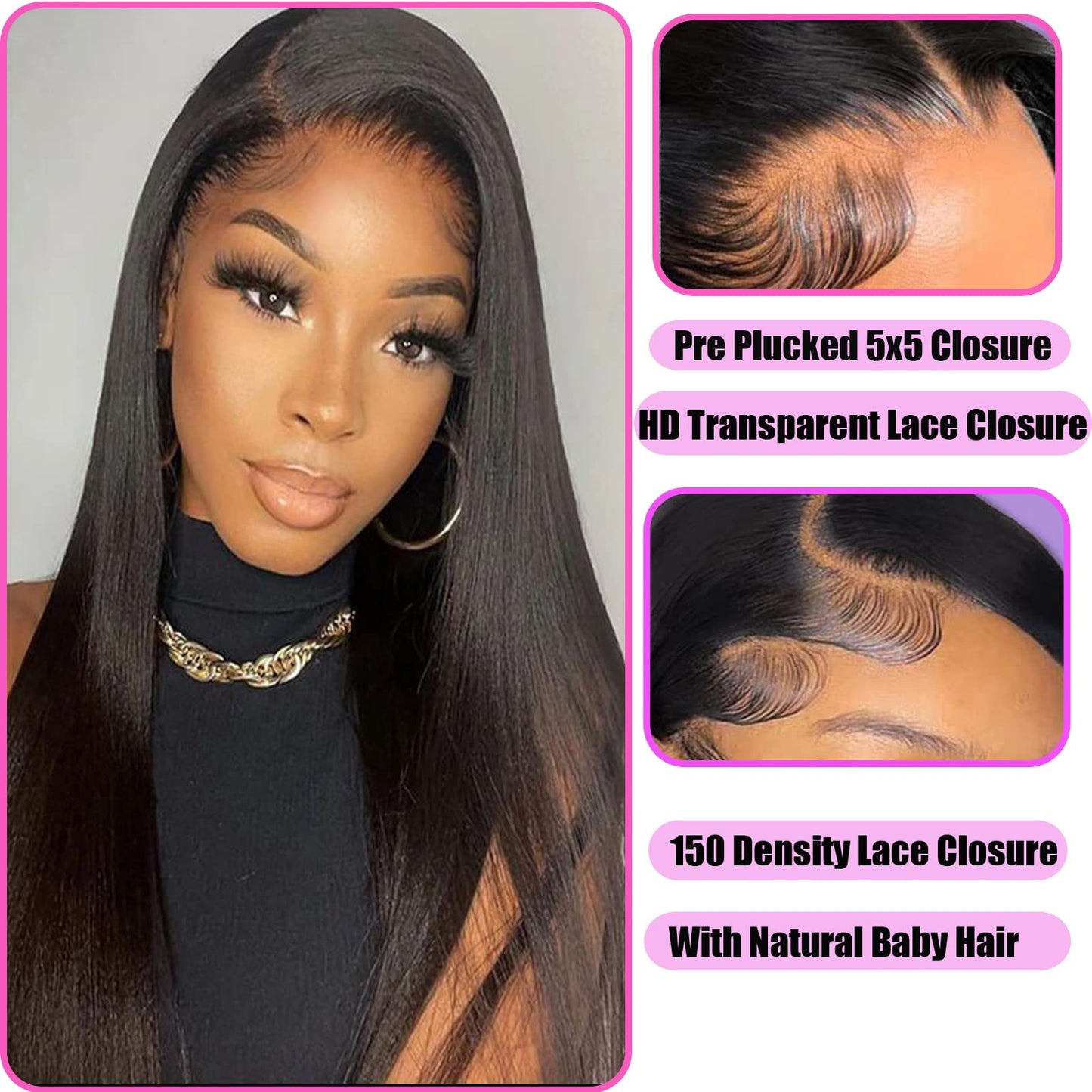 Liangya Hair 5x5 Lace Closure Hd Transparent Straight Frontal Closure 12A Virgin Remy Human Hair Closure Real Hd Transparent Lace Closure Pre Plucked With Baby Hair Natural Black Color(16inch)