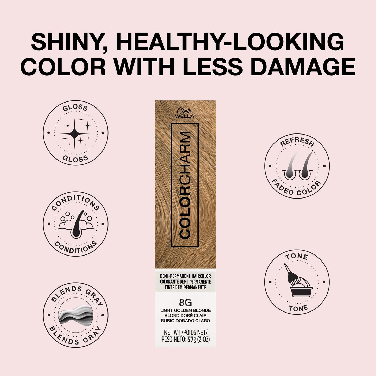 COLORCHARM Demi Permanent Hair Color 8G Light Golden Blonde Gloss, Refresh & Tone 2 Fl Oz