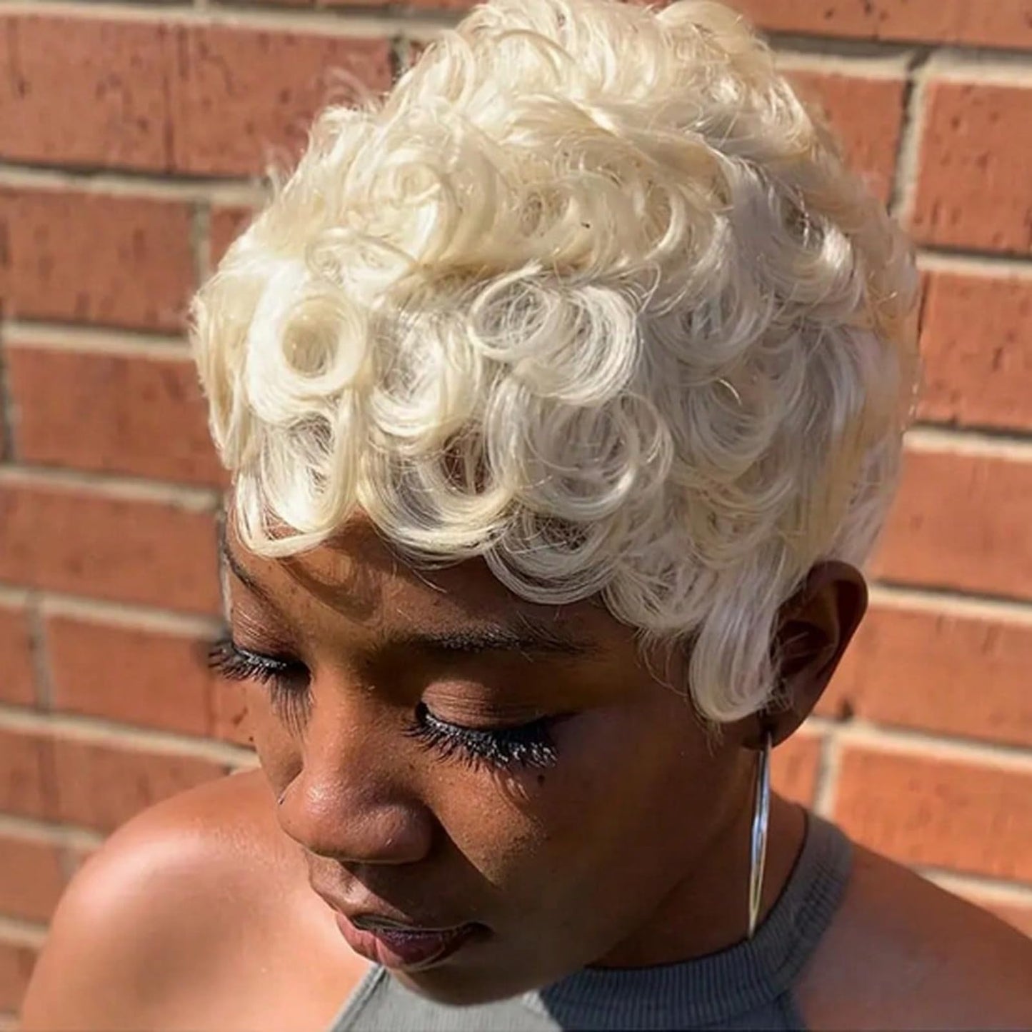 TotoTwinkle 613 Pixie Cut Wig,Short Curly Pixie Wigs Human Hair for Black Women,Full Machine Made,Blonde Glueless Wigs,150% Density For Daily Use Wear and Go Wig (#613, 6 inch)