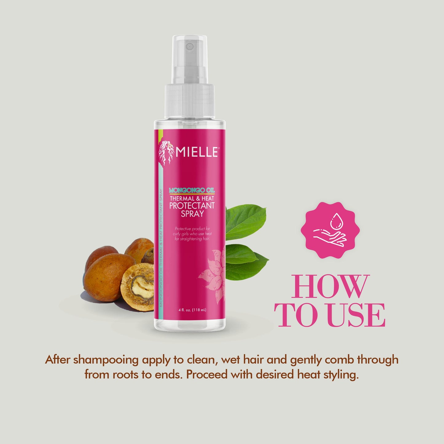 Mielle Organics Mongongo Oil Thermal & Heat Protectant Spray, Protects Hair from Heat Damage, Intense Heat Defense, Curl Pattern Protection, Safe for All Hair Types, 4 Ounce