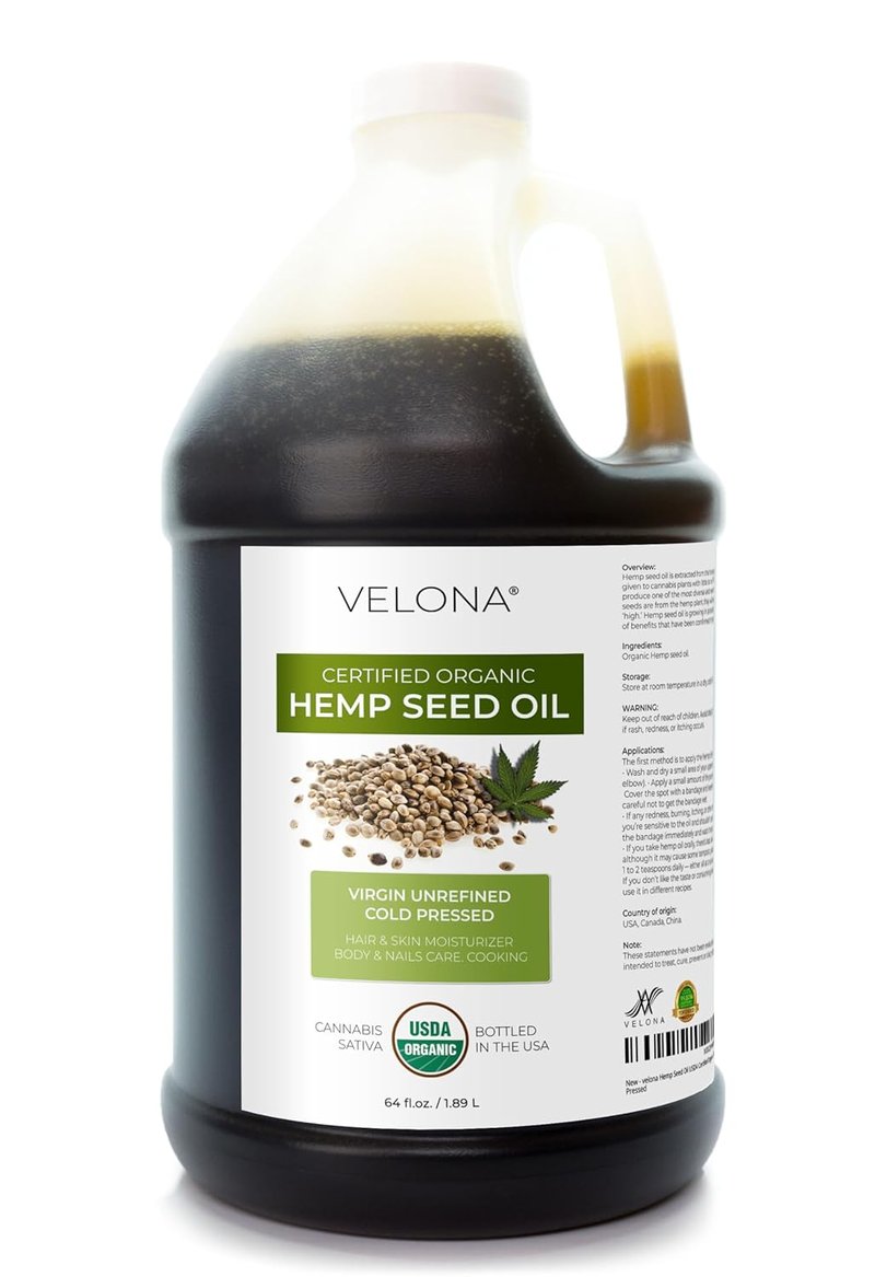 Hemp Seed Oil - USDA Certified Organic 64 Fl Oz | 100% Pure, Unrefined Carrier Oil for Hair, Body & Skin Care