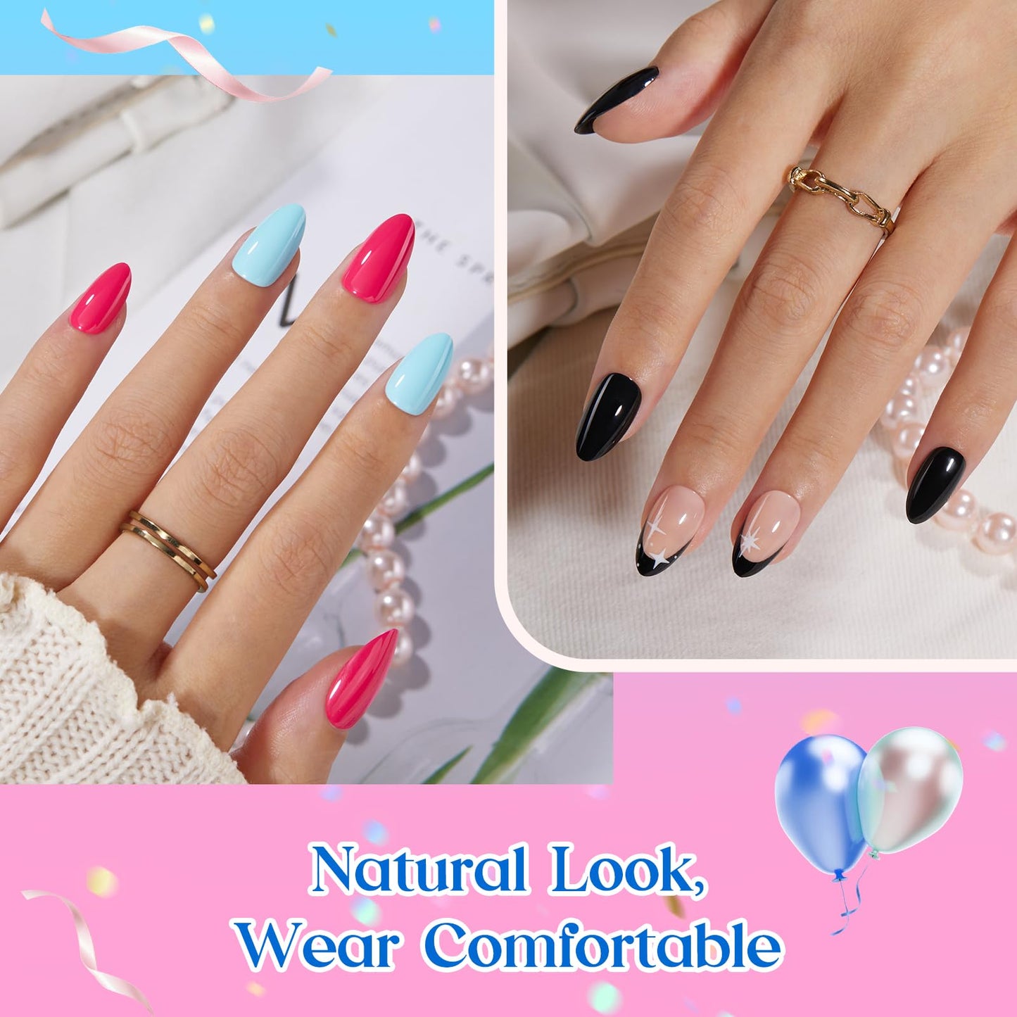 Beetles Press on Nails Kit 720Pcs 24 Colors, Short Almond Press on Nail Glossy Matte Glitter with Nail Glue & Nail Tabs Stickers, Natural Fit Lightweight Fake Nails Kit Art for Women Girls