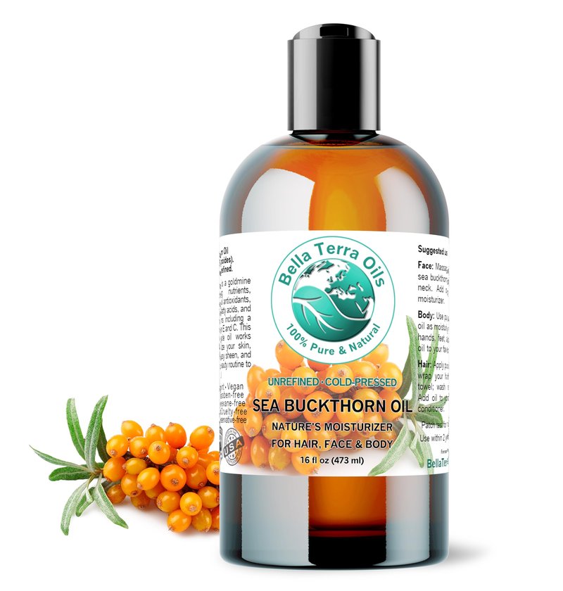 Bella Terra Oils - Sea Buckthorn Oil 16 oz - Capturing the Essence of Natural Sea Buckthorn Berries, Loaded with Omega-7 & Omega-9, A Sumptuous Embrace for Skin