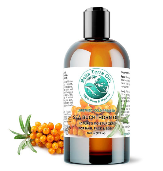 Bella Terra Oils - Sea Buckthorn Oil 16 oz - Capturing the Essence of Natural Sea Buckthorn Berries, Loaded with Omega-7 & Omega-9, A Sumptuous Embrace for Skin