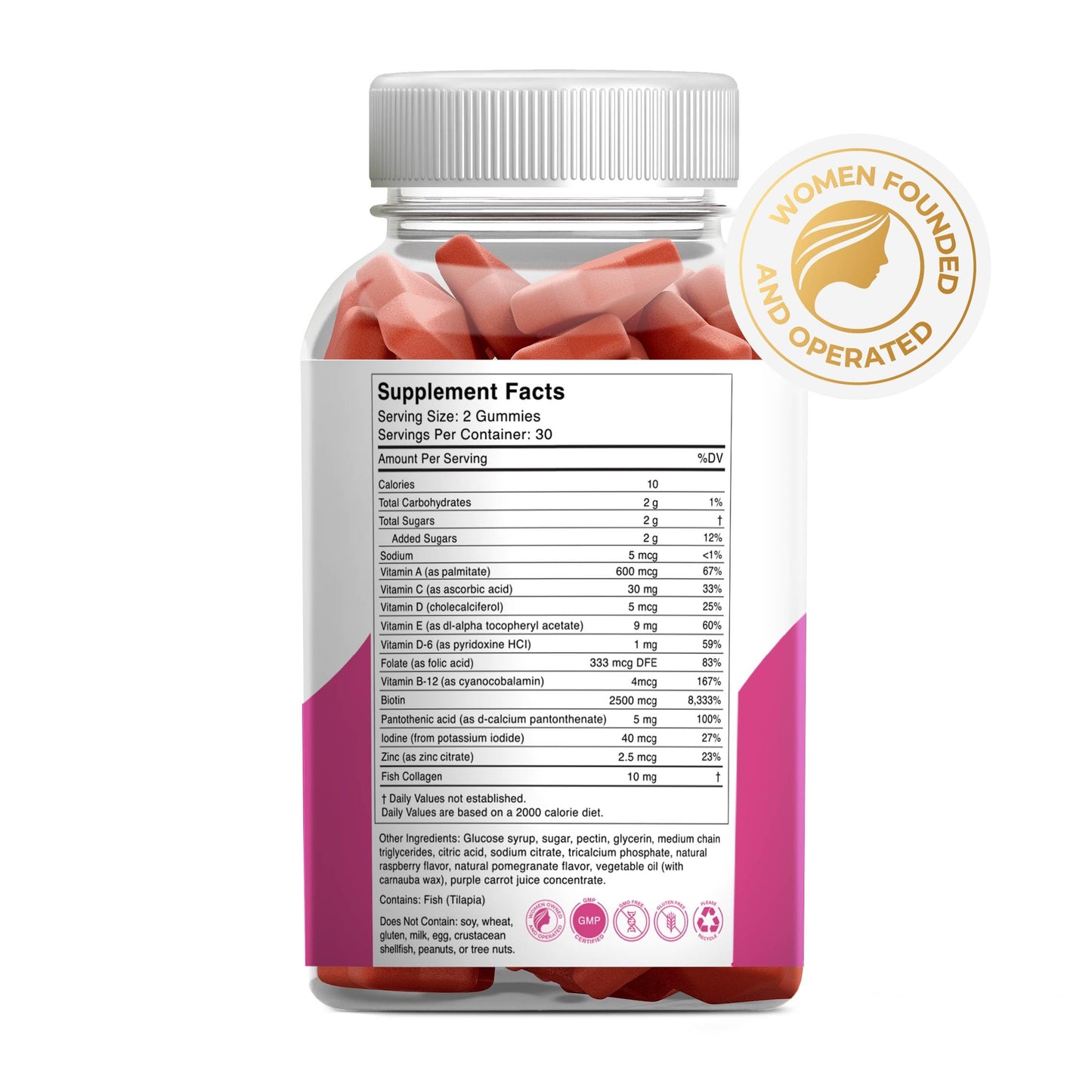 GoldN™ Hair, Skin & Nails Premium Gummies with Collagen | 2,500 mcg Biotin, Fish Collagen, Vitamins A, C, D, E & Zinc | Non-GMO, Allergen-Free | Raspberry Flavor | 60 Gummies (30-Day Supply)