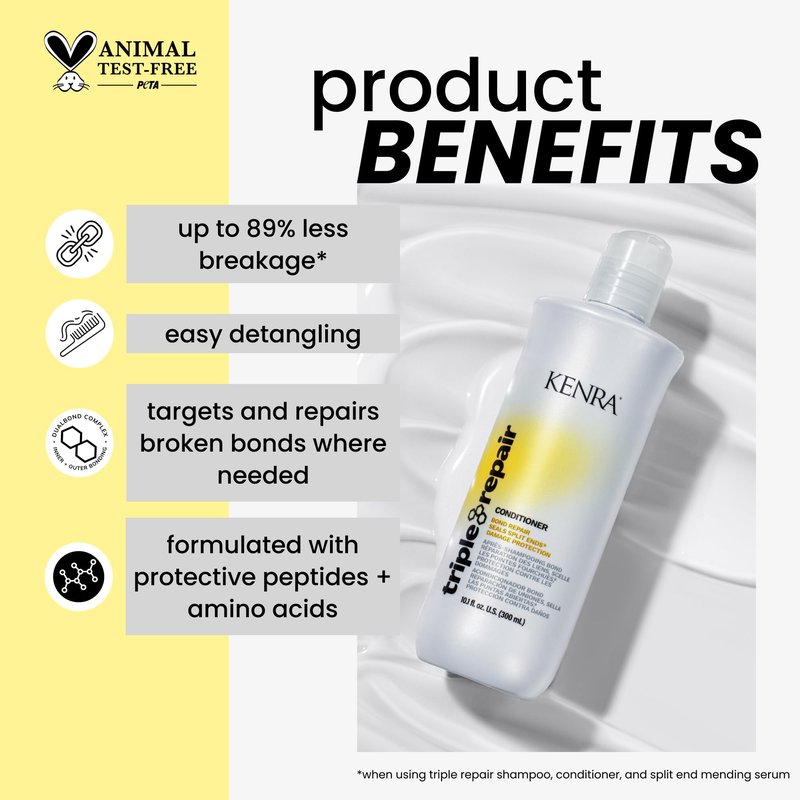 Kenra Professional Triple Repair Conditioner | Targets & Repairs Weak or Broken Bonds | Split Ends | Damaged Hair | Bond Builder | Sulfate-Free | 10.1 fl. oz.