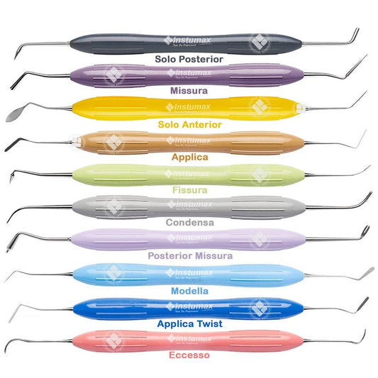 Set of 10 Dental Composite Placement Filling Instruments – Silicone Handle Restoration Plugger/Spatula – Resin Application & Tooth Restoration Kit