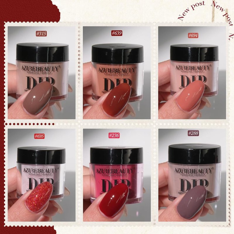 AZUREBEAUTY Dip Powder Starter Kit - Brown Red Glitter Nail Art | 6 Colors, No Lamp Needed for DIY Manicure