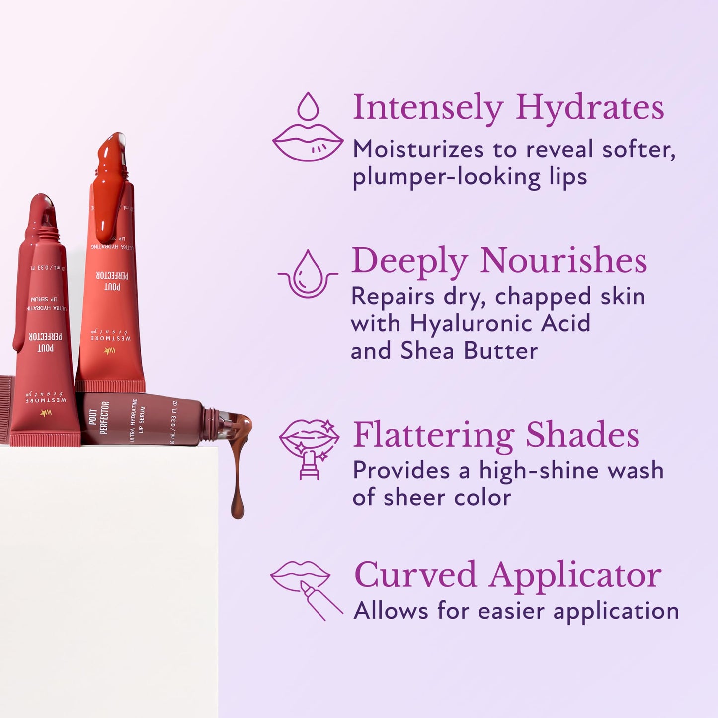 Westmore Beauty Pout Perfector Lip Gloss – Intensely Hydrating Sheer-Tinted Balm with Hyaluronic Acid & Vitamin E – Plumps & Nourishes Dry, Cracked Lips for a High Shine Finish – Soft Rose, .33 oz
