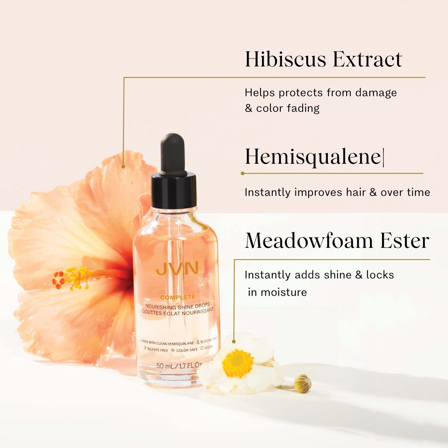 JVN Complete Nourishing Shine Drops, 1.7 Fl Oz, Frizz Fighting, Hair Smoothing Oil for Shine and Strength, Hair Care for Women and Men, Silicone Free